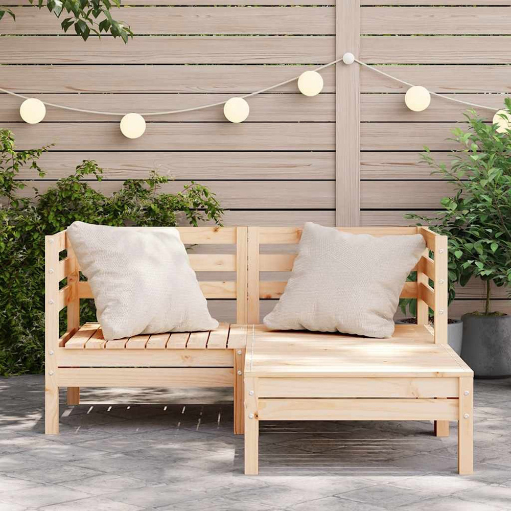 Walplus 2 Seater Solid Pine Wood Garden Sofa with Footstool Image 7