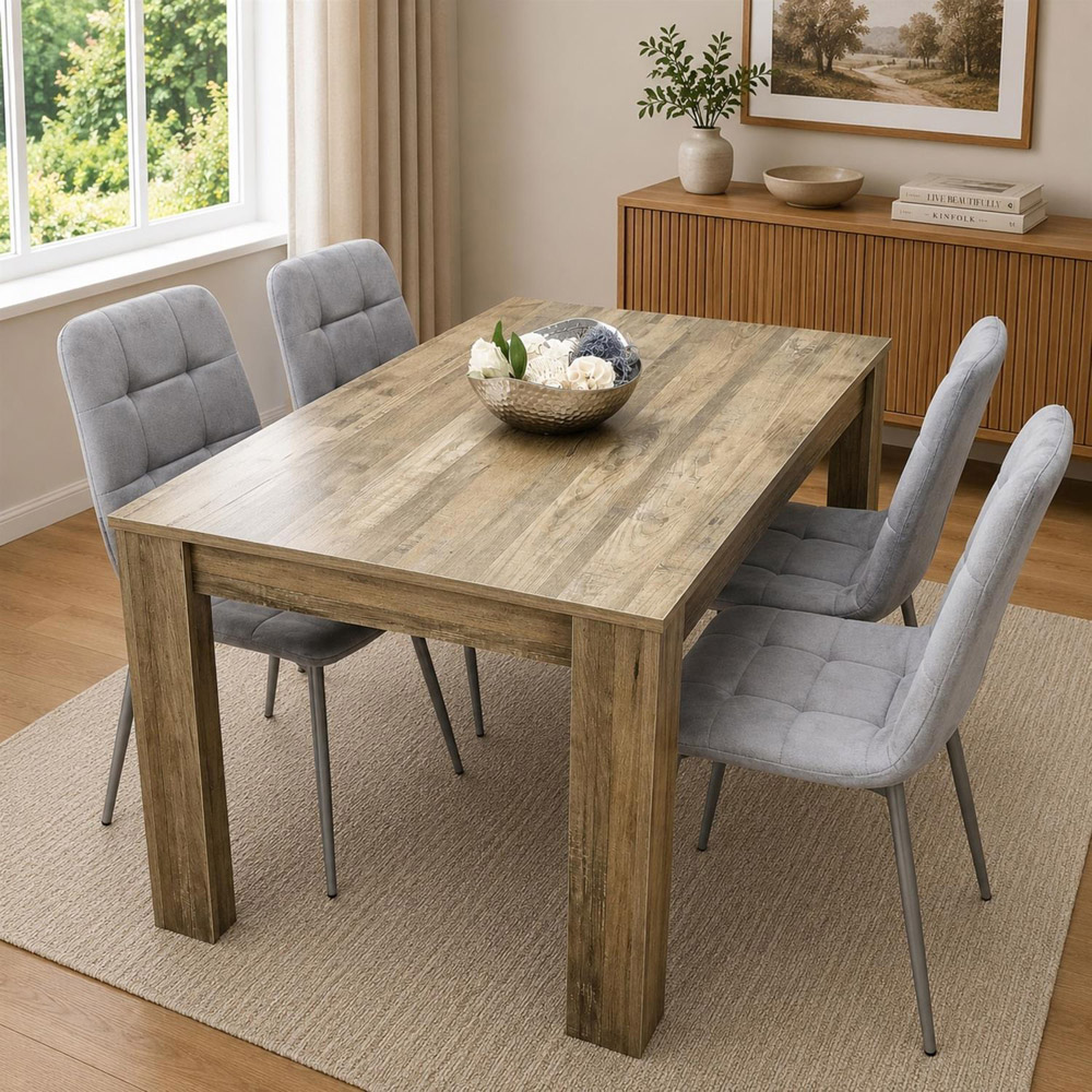 Portland 4 Seater Dining Set Rustic Effect and Grey Velvet Image 1