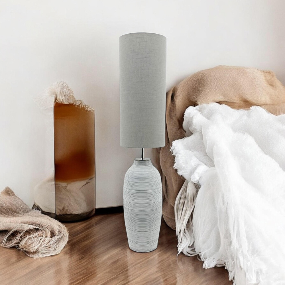 Acacia Home Grey Shade White Ceramic Table Lamp Image 2