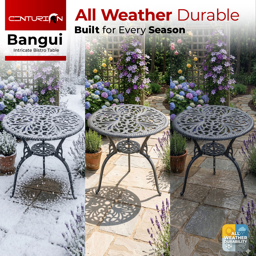 Centurion Bangui 2 Seater Grey Round Garden Bistro Table with Parasol Hole Image 7