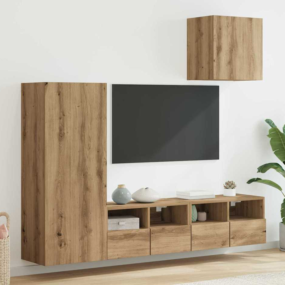 vidaXL 4 Door Artisan Oak Wall Mounted TV Unit Image 1