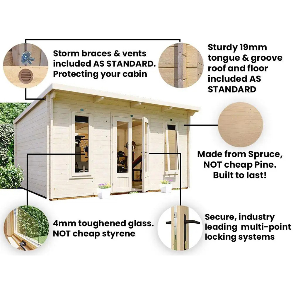 Dunster House Terminator 13 x 10ft Brown Superfelt Pent Garden Log Cabin Office Image 5