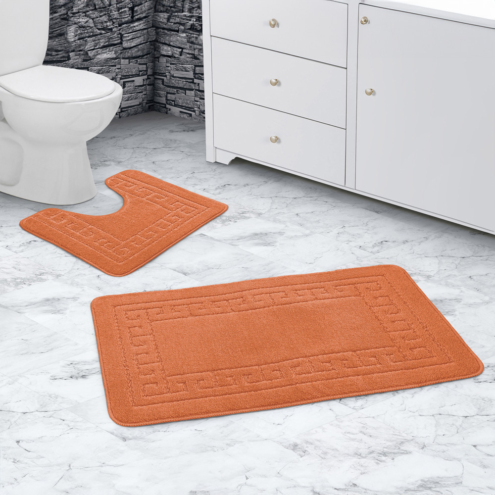 Velosso Greek Key Orange Bath Mat Set Image 2