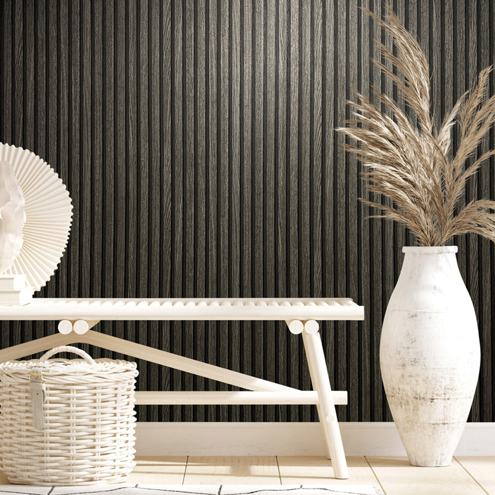 Galerie Industrial Effects Panelled Black and Anthracite Wallpaper Image 4