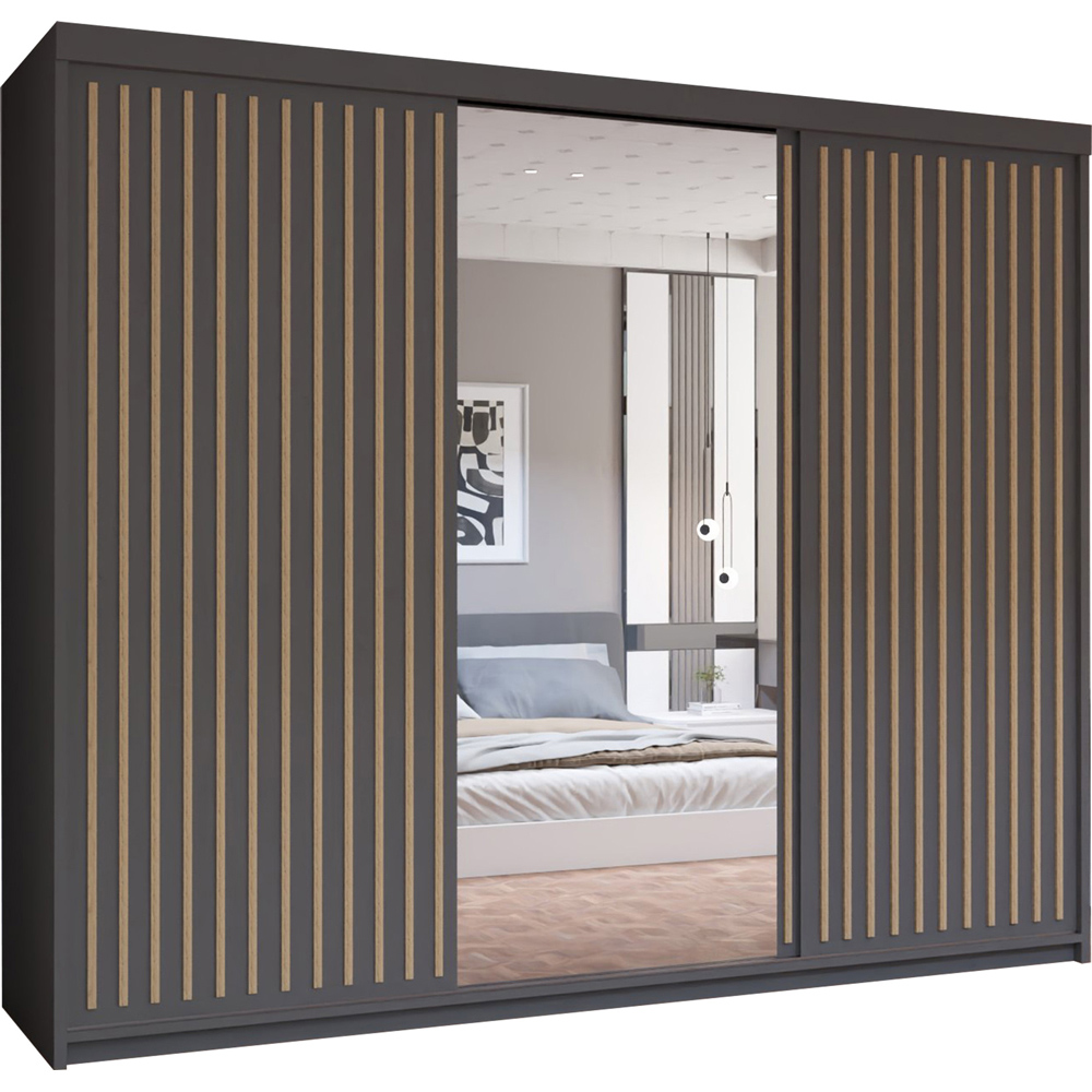 M N Furniture Roman 3 Door Grey and Oak Mirrored Sliding Wardrobe 250cm Image 2
