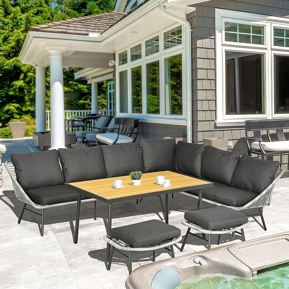 Outsunny 6 Seater Grey Rattan Garden Furniture Set Image 1