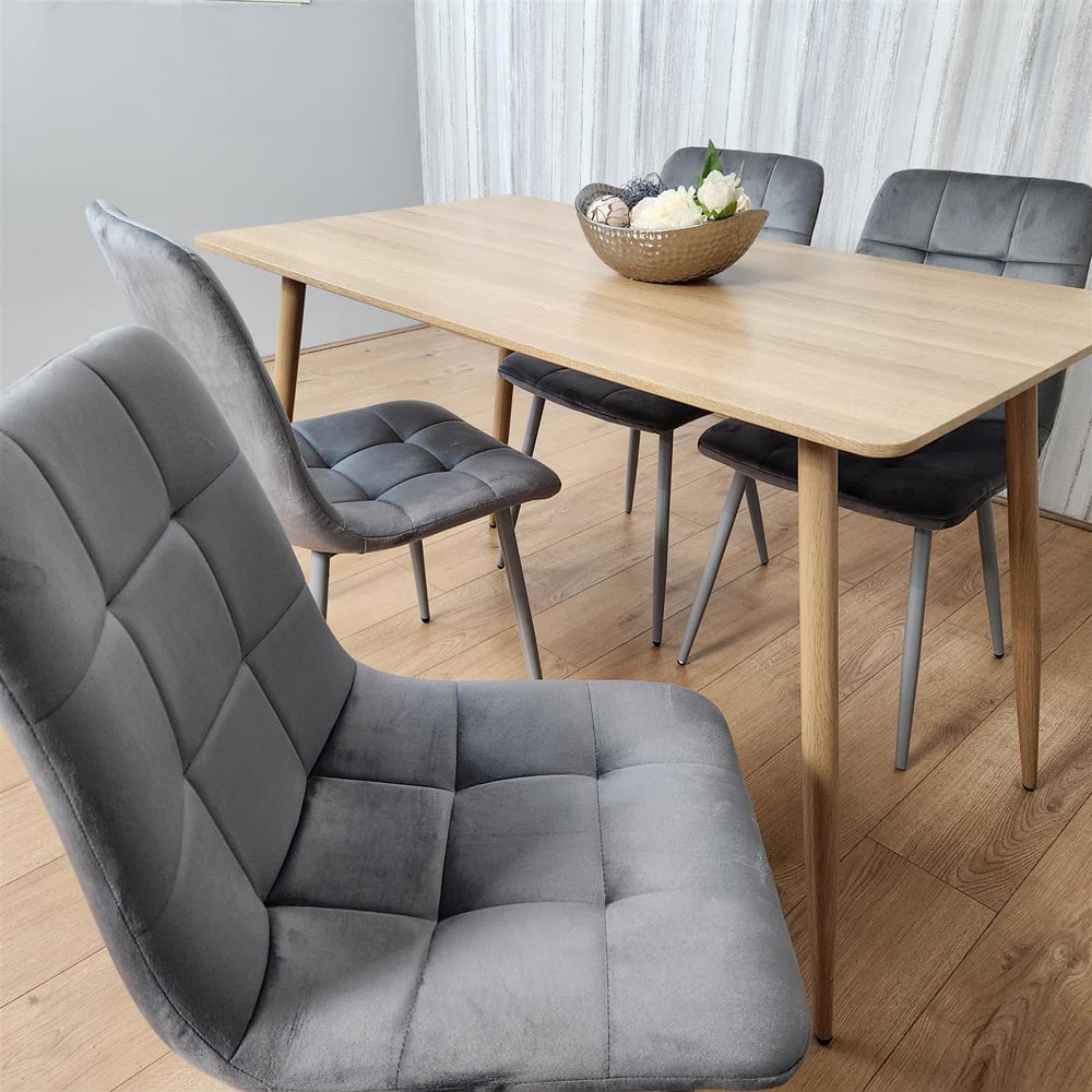 Portland 4 Seater Velvet Dining Set Wood Effect and Grey Image 4