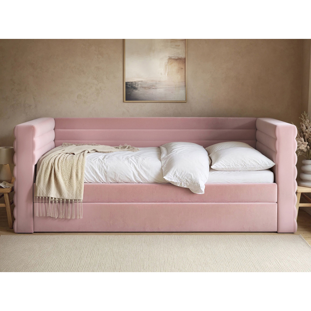 Flair Yuma Pink Velvet Guest Bed with Pull-Out Trundle Image 4