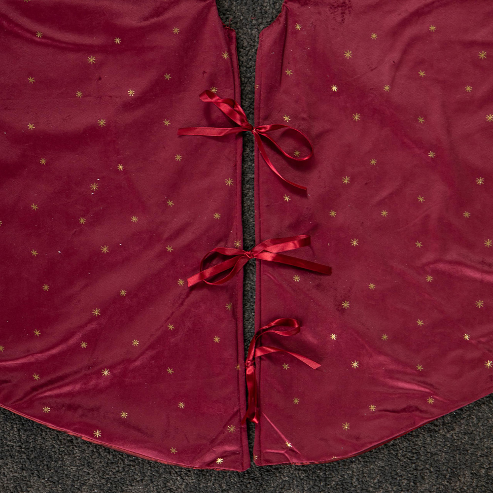 Samuel Alexander Burgundy Velour Gold Star Print Christmas Tree Skirt 120cm Image 4