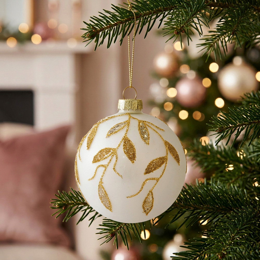 Frosted Gold Leaf Bauble Image 2