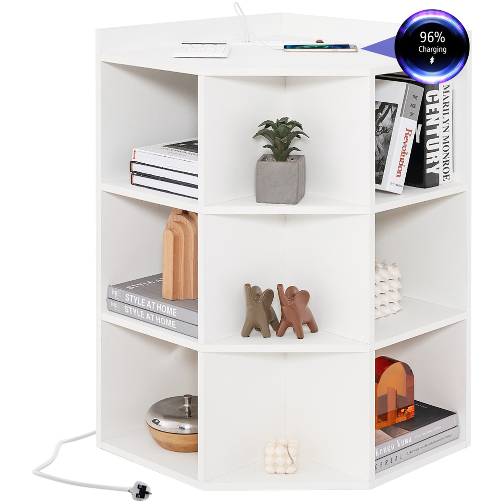Costway 9 Cube White Corner Cabinet with Charging Station Image 2