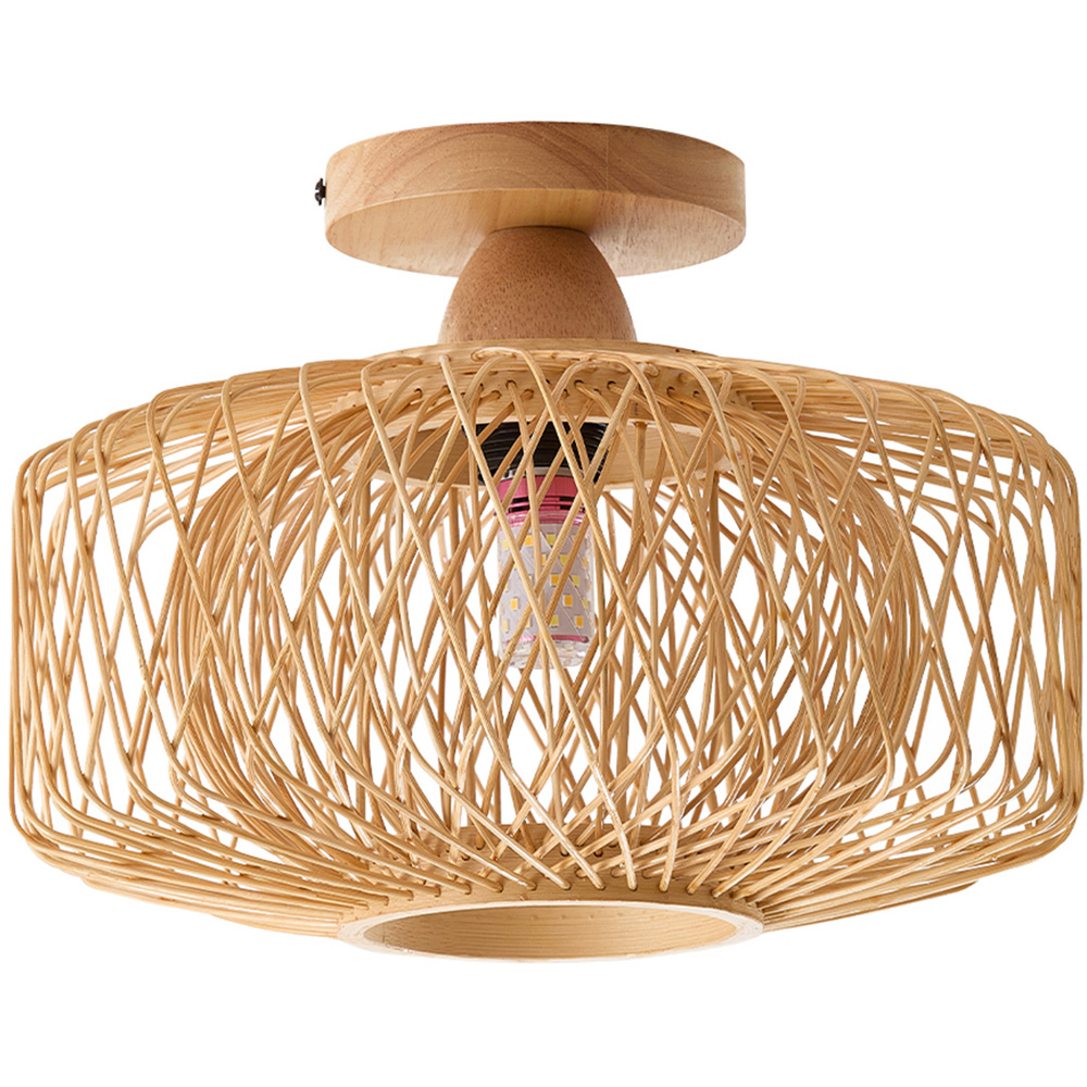 Living and Home Natural Wood and Bamboo Hardwired Lantern E27 Ceiling Light Image 1