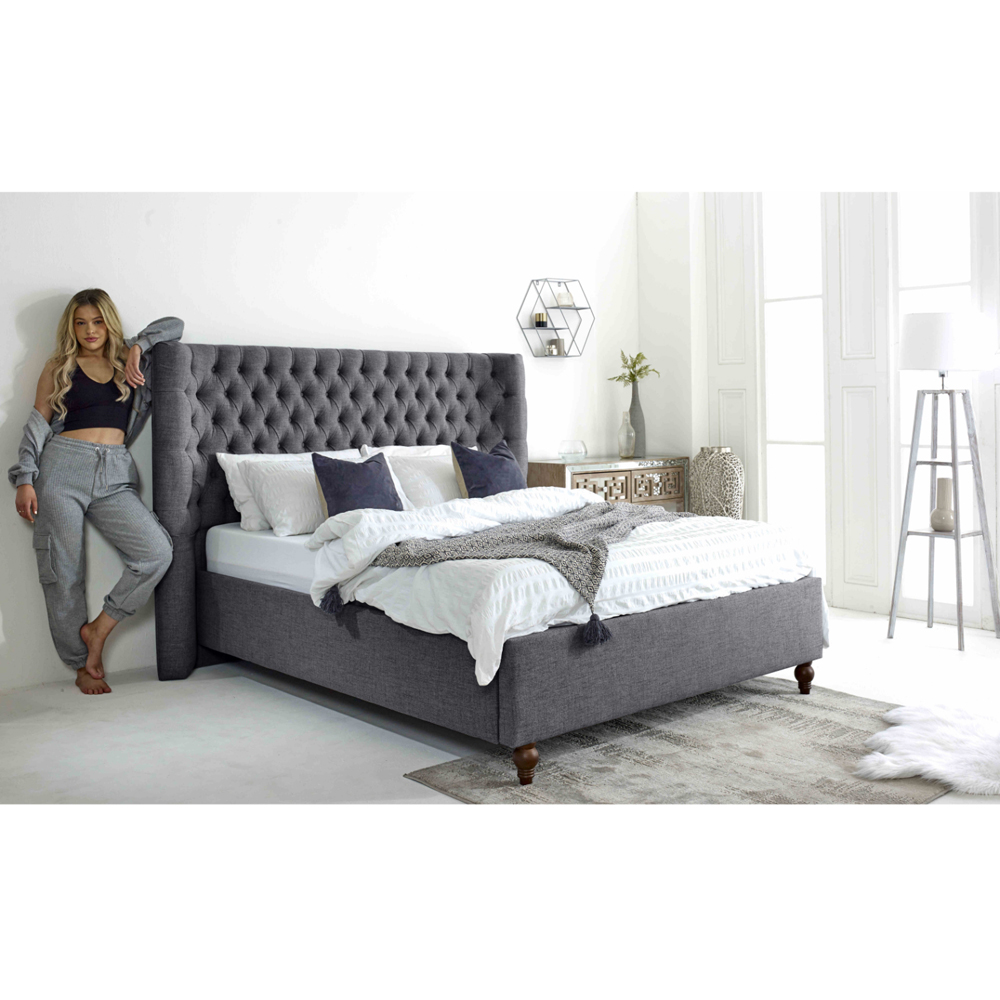 Eleganza Dinah Double Coal Grampian Fabric Bed Frame with Winged Headboard Image 5