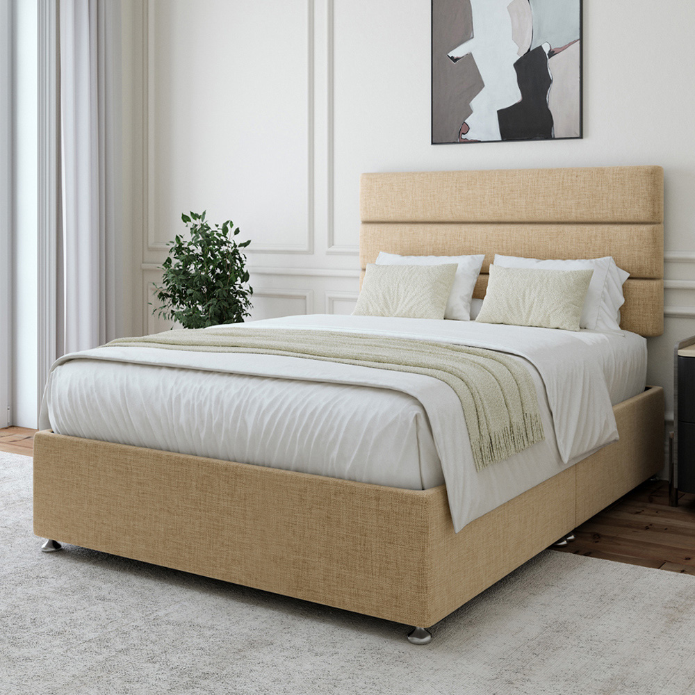 Bedmaster Super King Cream Linen Divan Base with Milan Headboard Image 1