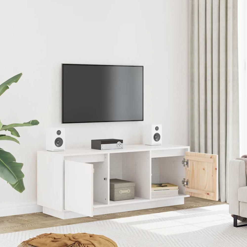 vidaXL 2 Door Single Shelf White Solid Pine Wood TV Cabinet Image 9
