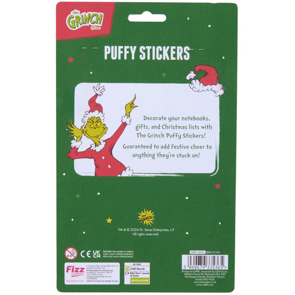 Pack of 2 Grinch Puffy Sticker Sheets Image 2