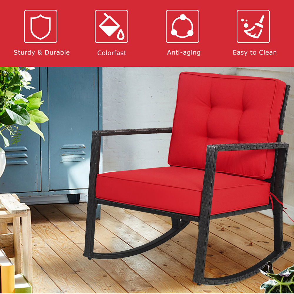 Costway Red Outdoor Wicker Rocking Chair Image 8