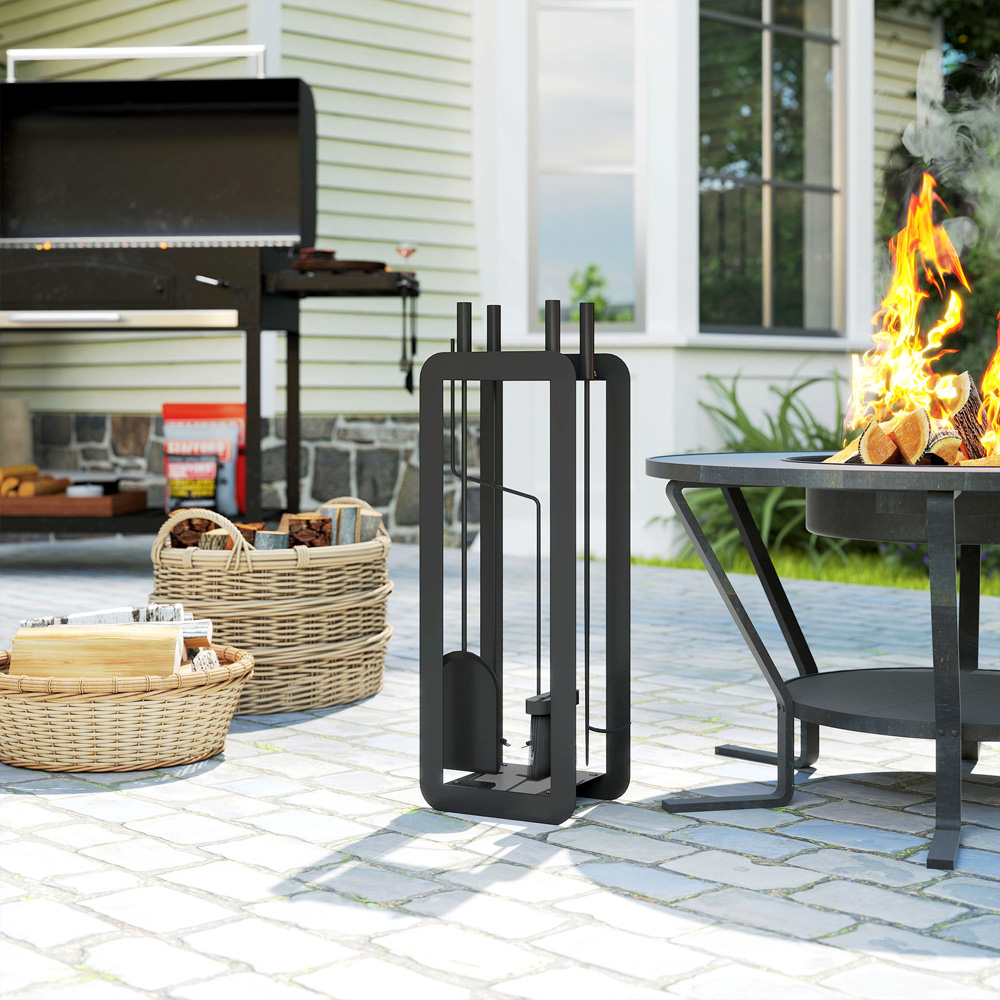 Outsunny 5 Piece Black Metal Fireplace Companion Set Image 2