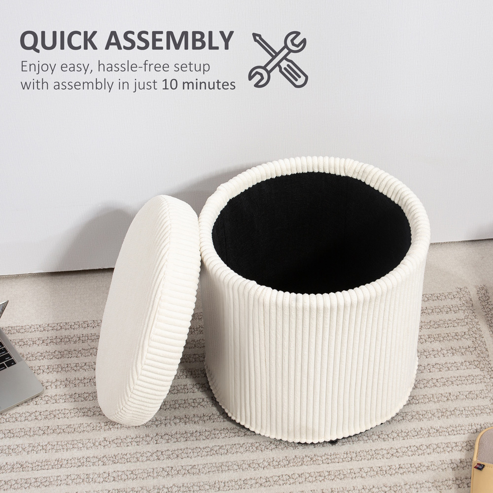 HOMCOM Beige Round Ottoman Vanity Stool with Lid Image 7