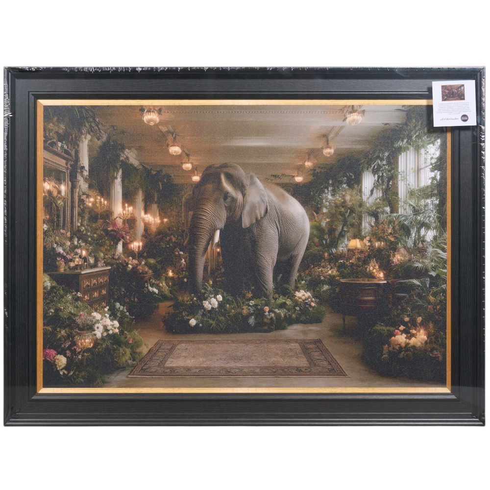 Botanical Elephant Framed Print Black Image 2