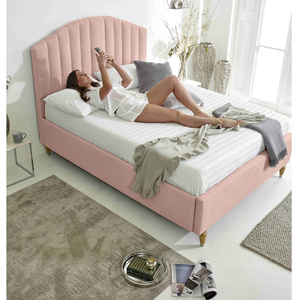 Eleganza Henrik Small Double Pink Arlington Fabric Bed Frame with Curved Headboard Image 6