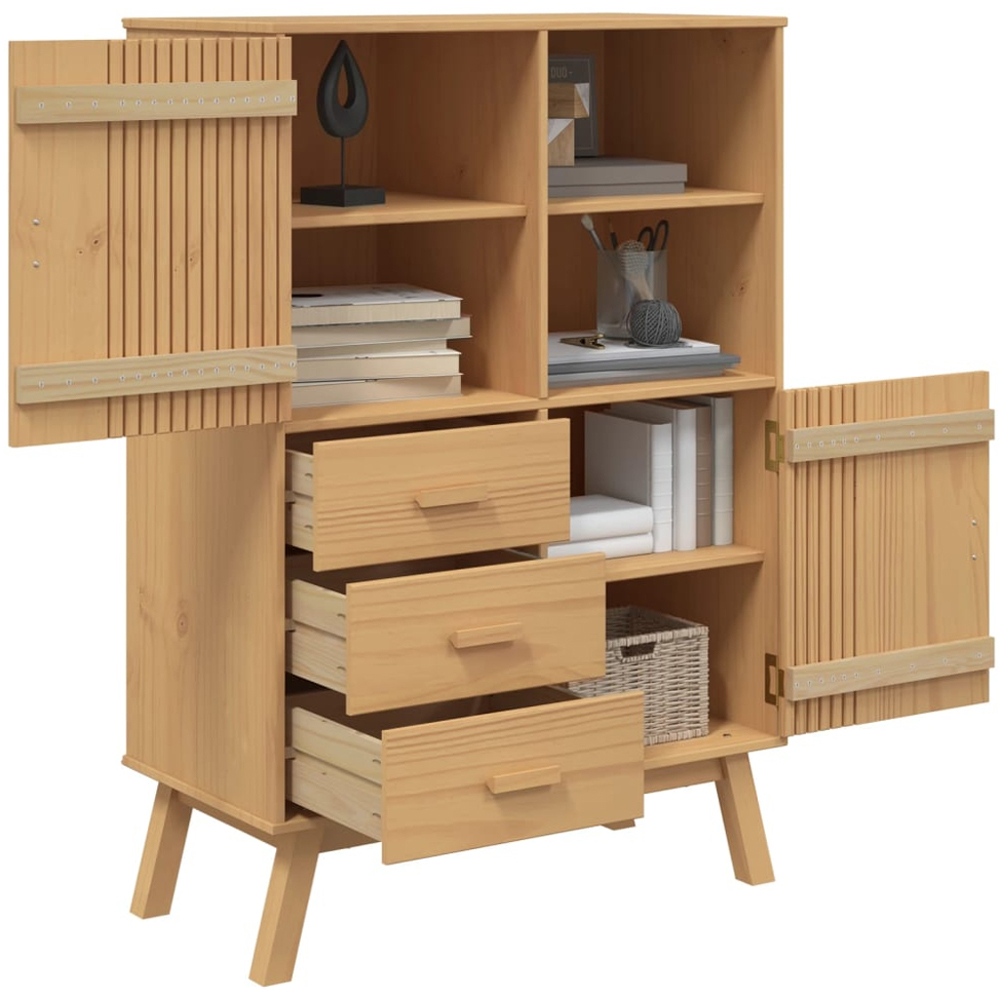 vidaXL 2 Door 3 Drawer 2 Shelf Solid Pine Wood Highboard Image 5