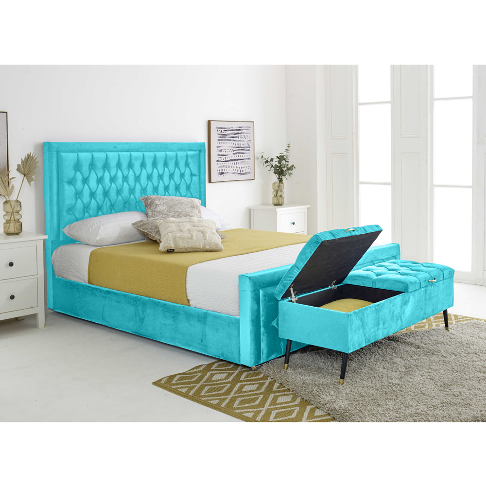 Eleganza Paloma Super King Size Teal Plush Velvet Bed Frame with Headboard and Footboard Image 3