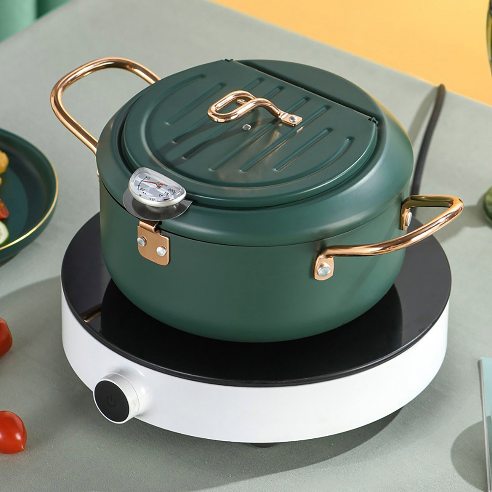 Living and Home Green Japanese-Style Tempura Deep Frying Pot with Thermometer Image 2