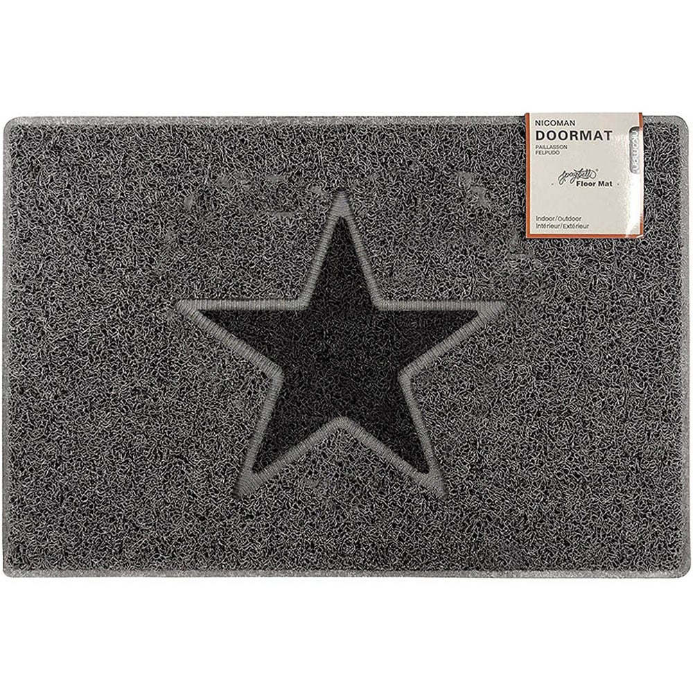 Oseasons Grey with Black Star Doormat 75 x 44cm Image 1