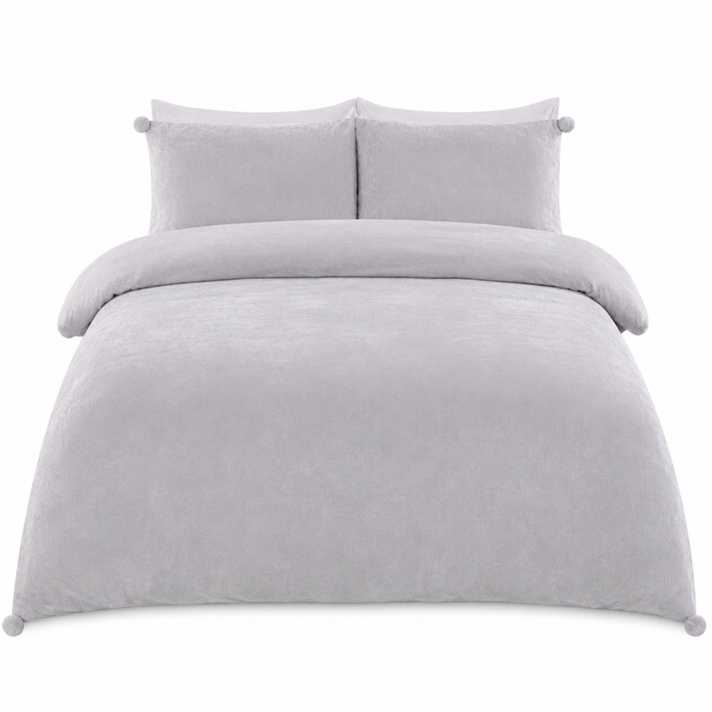 Smart Living King Size Silver Pom Pom Fleece Duvet Cover Set Image 2