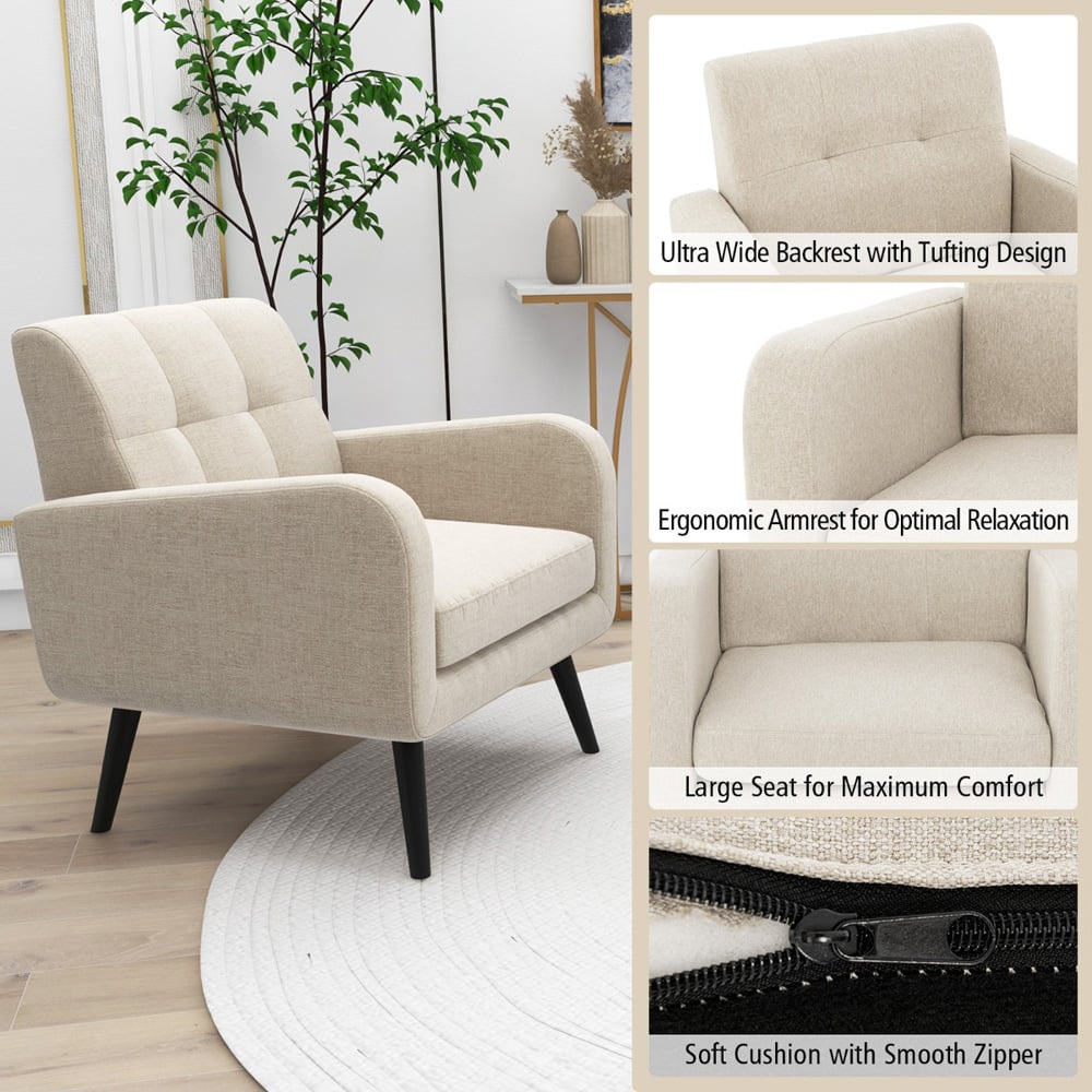 Costway Beige Mid Century Modern Upholstered Armchair Image 7
