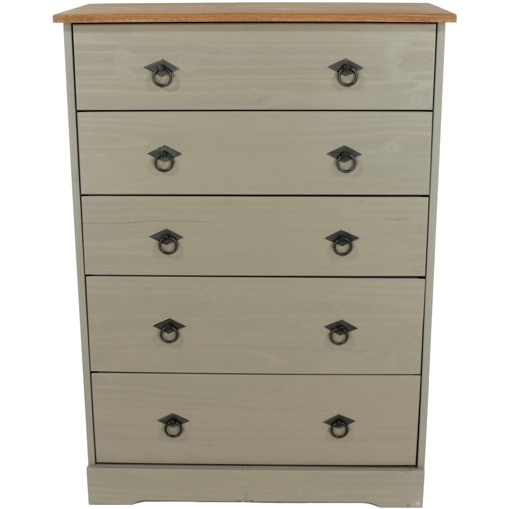 Core Products Corona Classic 5 Drawer Grey Pine Wood Chest of Drawers Image 3