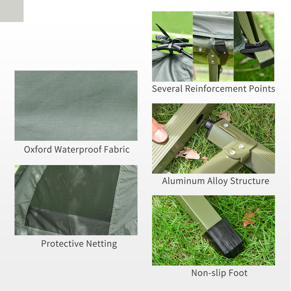Outsunny 4-in-1 Foldable Dome Tent Camping Cot with Sleeping Bag Green Image 8