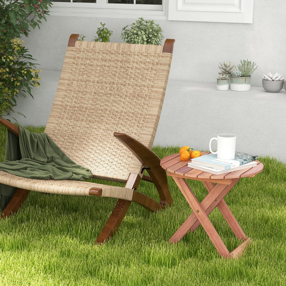 Costway Round Slatted Top Folding Side Table Image 5