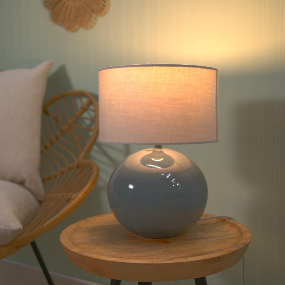 ValueLights Bosco Eucalyptus Teal Grey Fabric Shade Ceramic LED Table Lamp Image 2