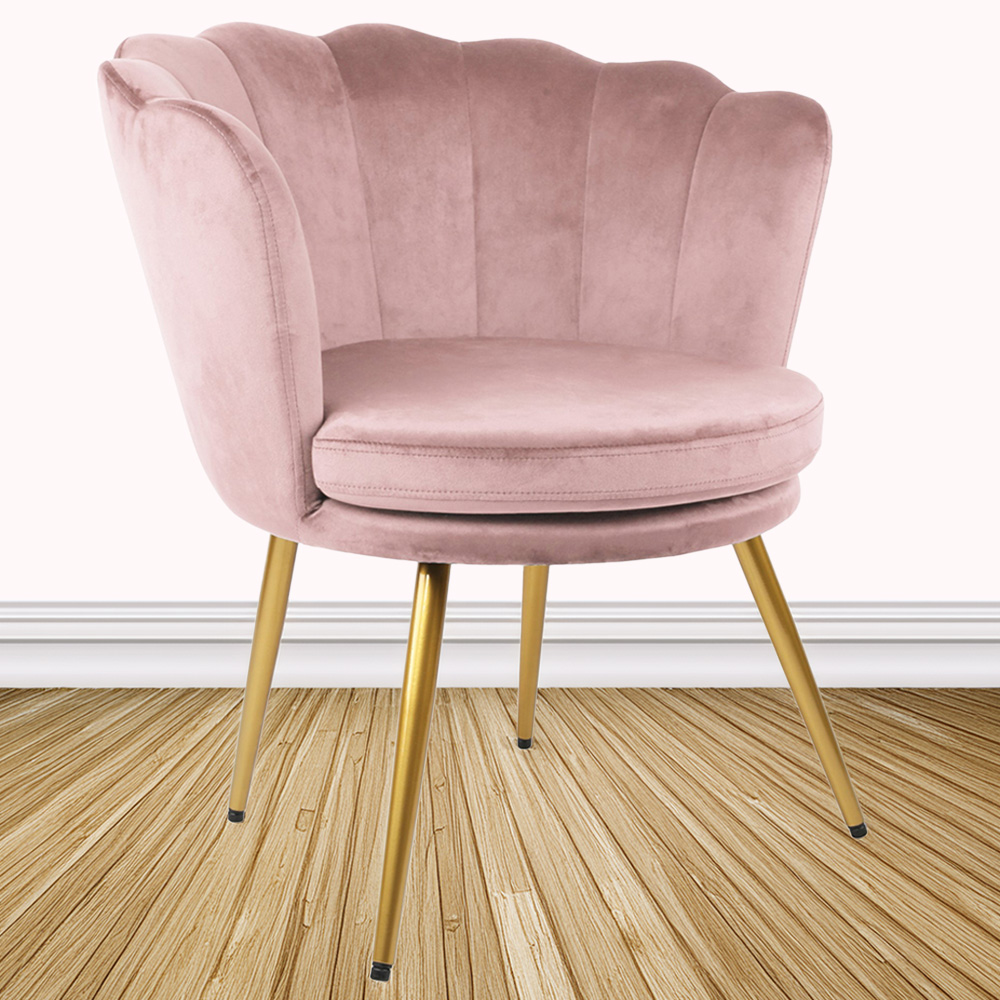 Flora Petal Back Accent Tub Chair Velvet Upholstery - Light Pink Image 1