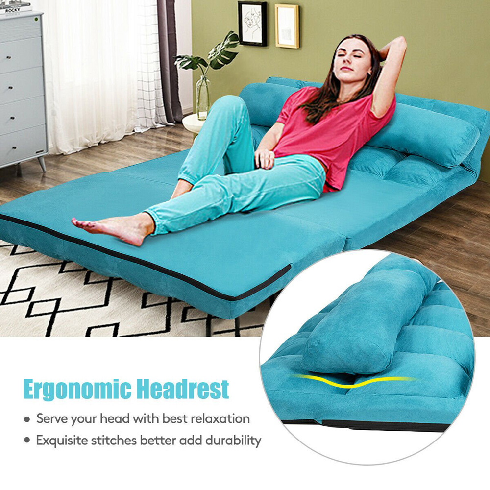 Costway Navy 2 in 1 Folding Floor Sofa Bed with 2 Pillows Image 5
