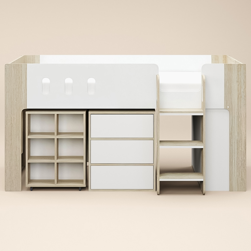 Flair Willow White and Oak Mid Sleeper Bed with Desk and Storage Image 3