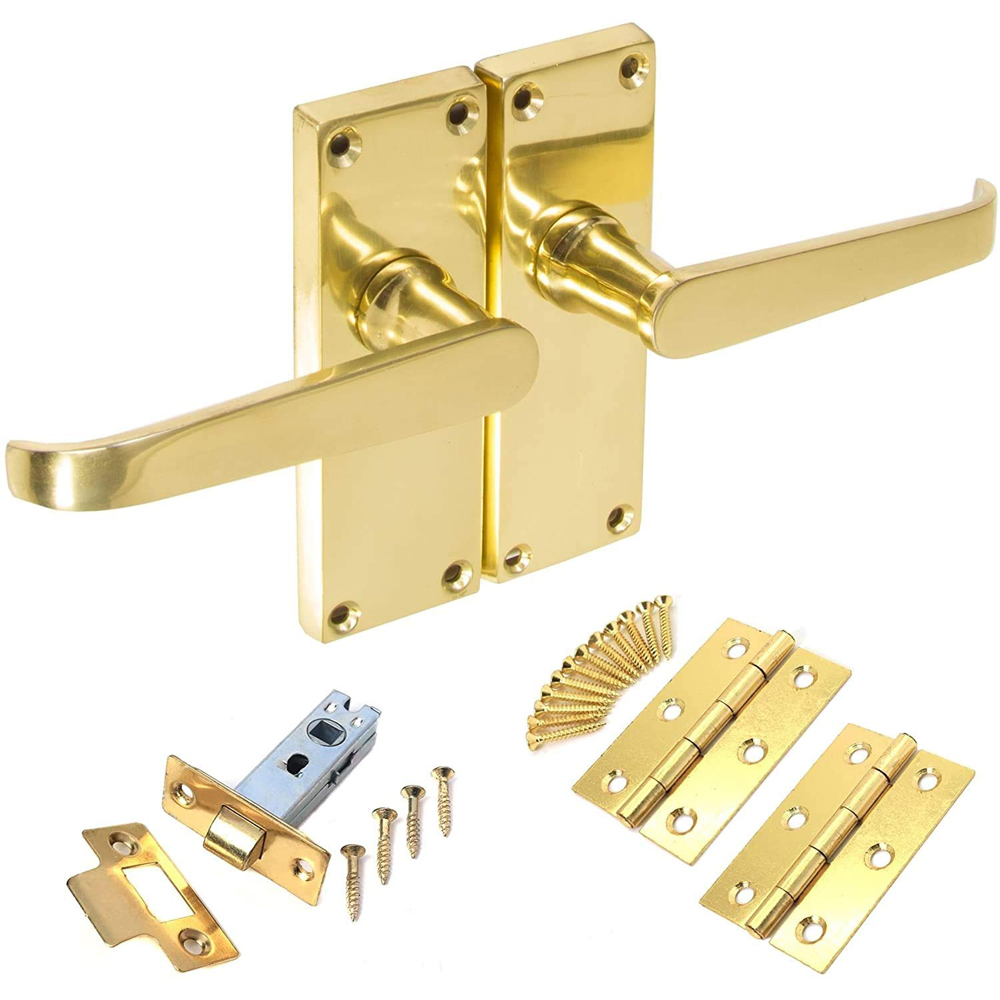 Golden Grace Victorian Polished Brass Straight Lever Latch Door Handles Set Image