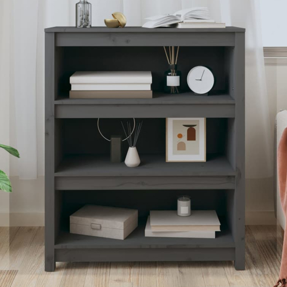 vidaXL 3 Shelf Grey Solid Pine Wood Bookcase Image 1