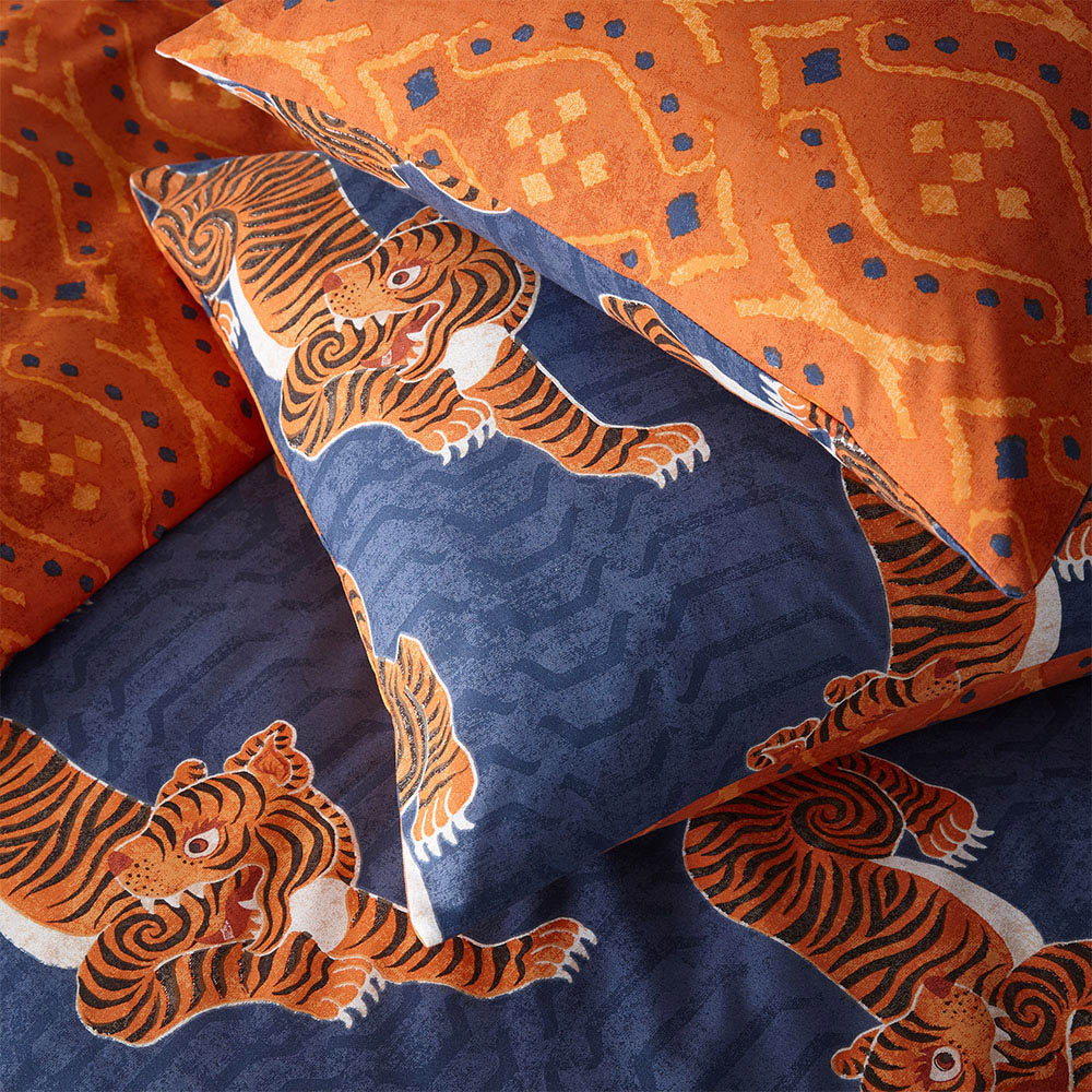 furn. Tibetan Tiger Tribal Single Navy Duvet Set Image 2