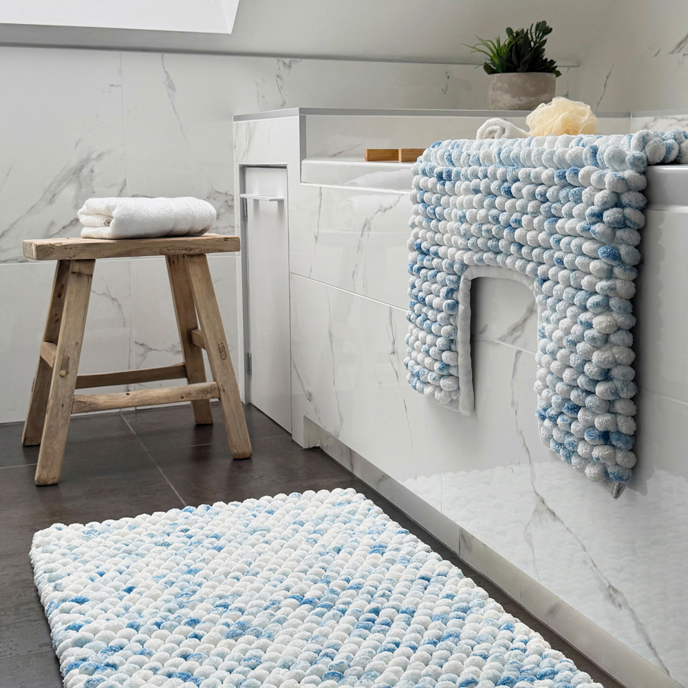 Allure Bath Fashions Luxury Marl Chunky Bobble Blue Pedestal Toilet Mat 50 x 50cm Image 2