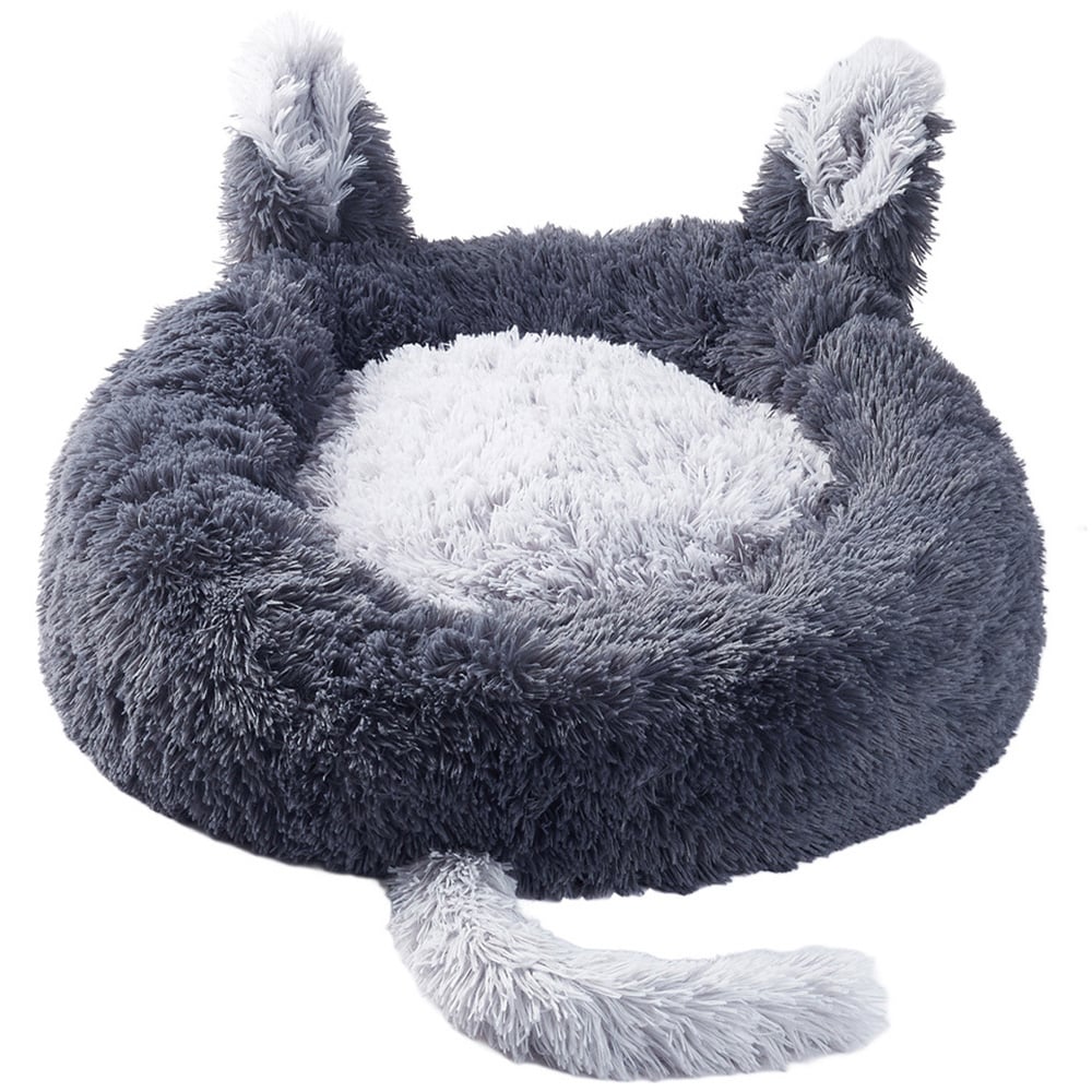 H&O Direct Grey Plush Soft Pet Bed Image 1