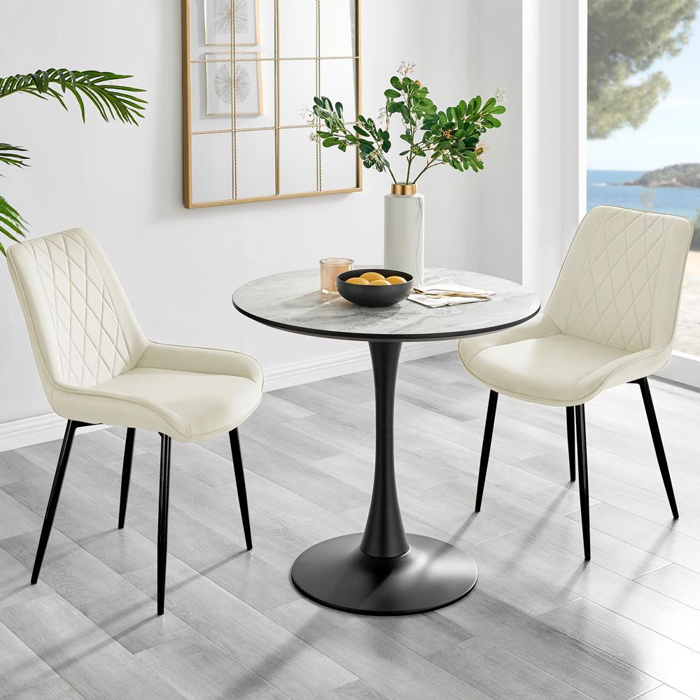 Furniturebox Elissa Cesano Marble Effect 2 Seater Round Dining Set White Cream and Black Image 1