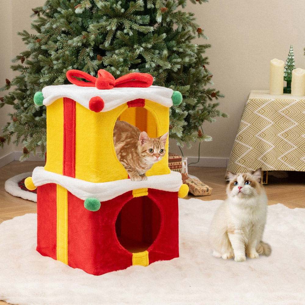 Costway 2 Tier Colourful Indoor Christmas Cat House Image 2
