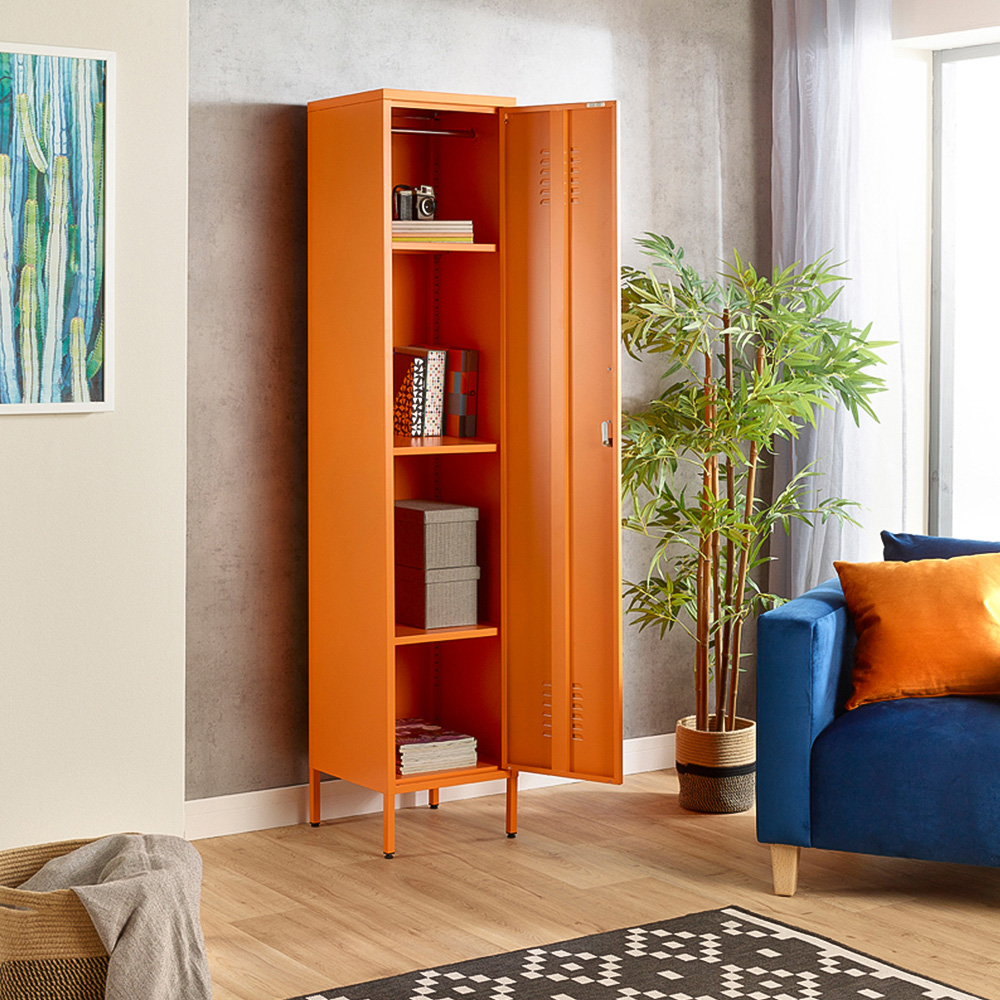 MMT Furniture Designs Single Door Orange Metal Tall Locker Cabinet Image 5