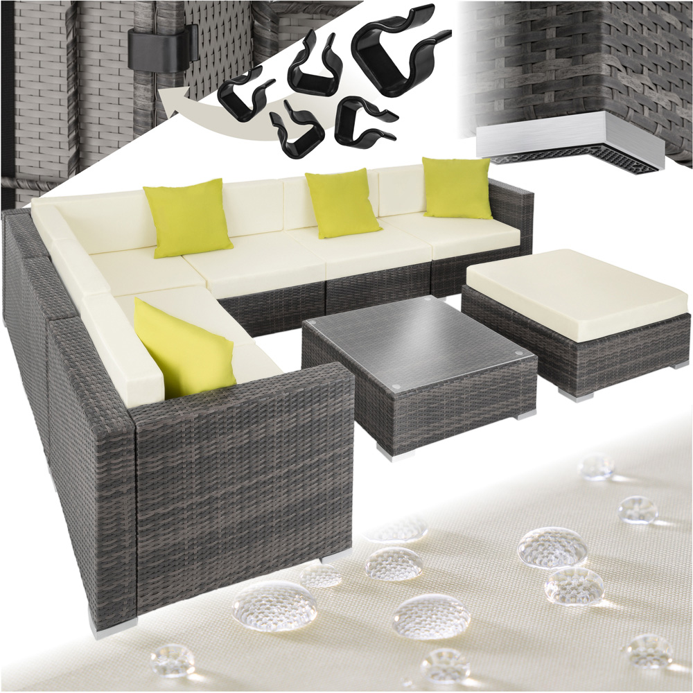 tectake Marbella 7 Seater Grey Rattan Garden Corner Lounge Set Image 2
