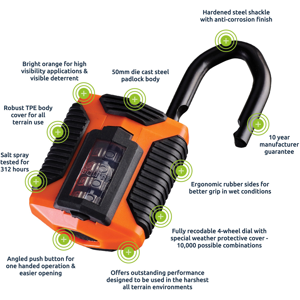 Squire 50mm 4 Wheel Combination All Weather Padlock Image 6