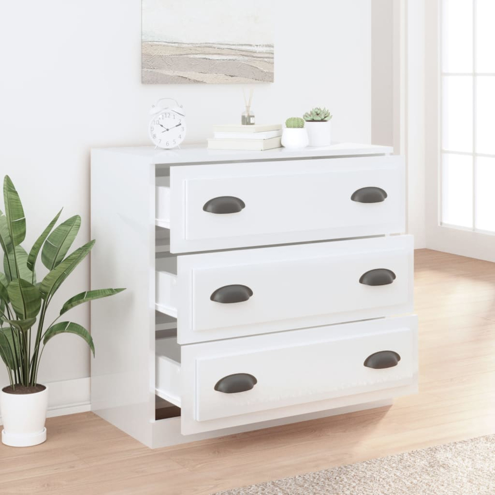 vidaXL 3 Drawer High Gloss White Sideboard Image 8