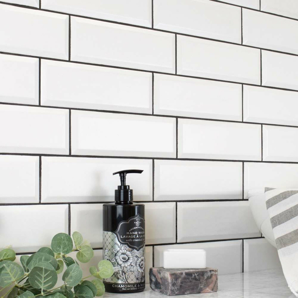 Top Ceramics White Bevelled Satin Metro Ceramic Wall Tile 300 x 100mm Image 3